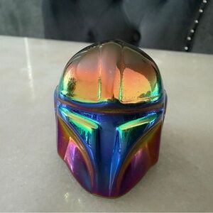 Titanium Aura Black Obsidian Mandalorian Helmet Carving